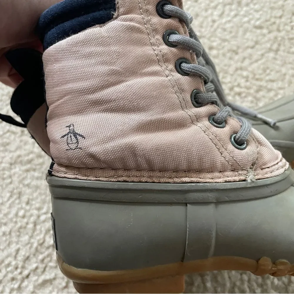 Original Penguin Girls Pink and Gray Duck Boots Size 13 Toddler Winter Rain